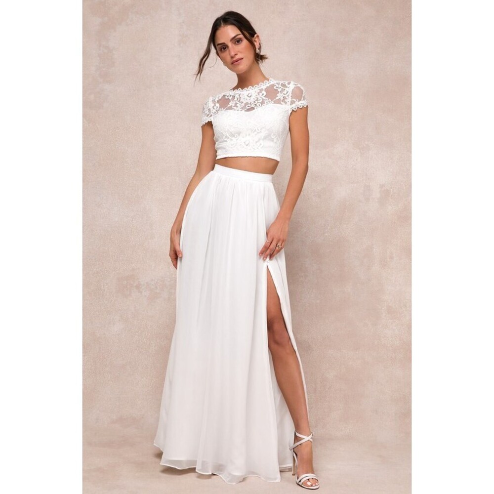 Lulus Sweet Stunner White Lace Two-piece Maxi Dress - Size XXS